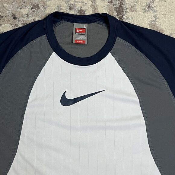 Nike Training Shirt Mens L Navy White NikeFIT Raglan Baseball Jersey Style Top - Picture 4 of 9